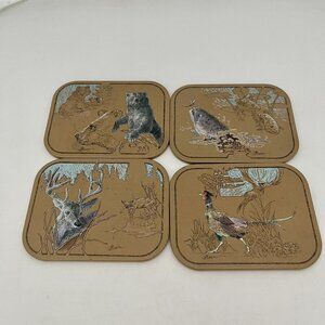Vintage Avon Set of 4 Bar Wildlife Hunting Tom O'Brien Coasters with Felt Back